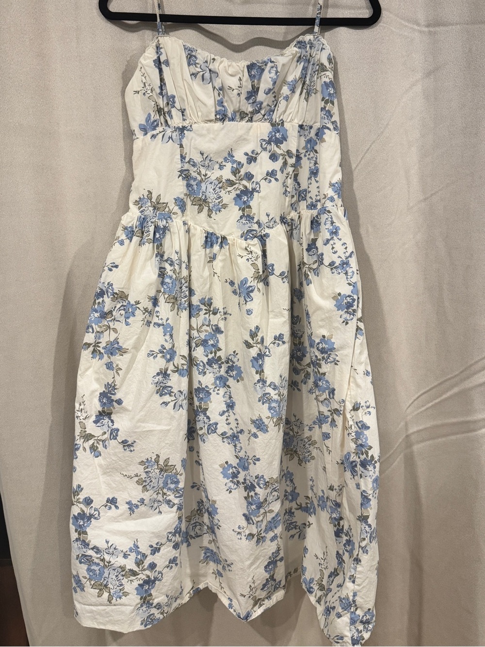 A new day White Spaghetti Strap Floral Sundress with Blue Print